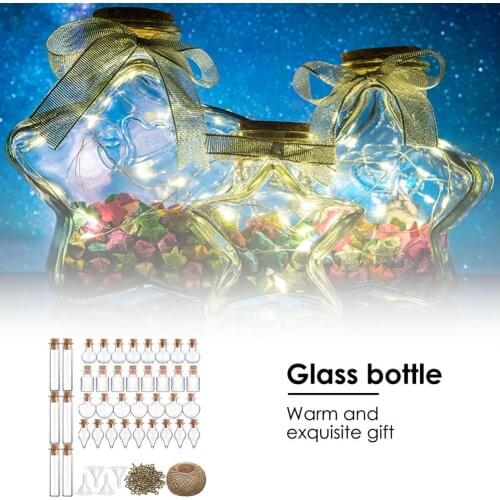 50PC Mini Wishing Bottles Storage Bottle With Cork/Rope/funnel/screws Home Decoration Bead Container Clear Glass Craft Bottle
