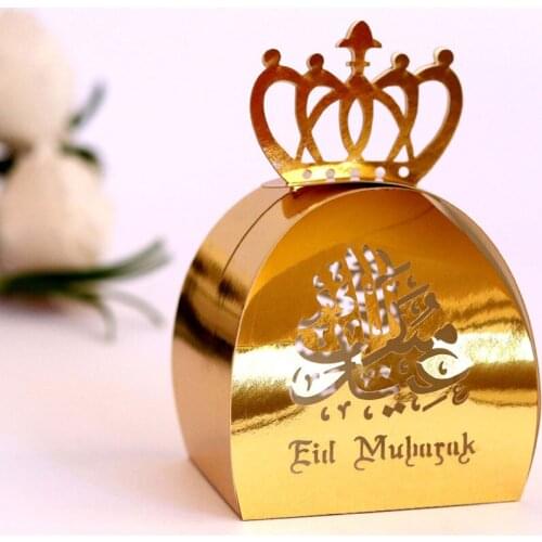 50pcs/a lot Gold Eid Mubarak Hollow Ramadan Gift Box Candy Paper-boxes Islamic Muslim al-Fitr Eid Party Decors