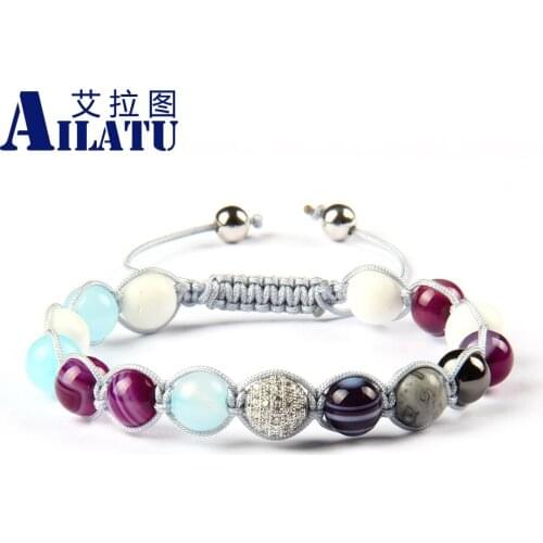Ailatu Wholesale New Arrival 8mm Natual Stone Beads with Clear Cz Ball Braided Bracelet for Couples Jewelry