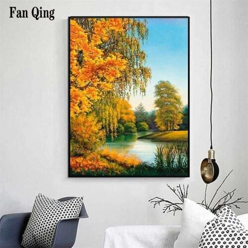 Diamond Embroidery Natural landscape Full square 5d Diamond Painting Lakeside scenery Diamond Mosaic Cross Stitch Crystal Decor