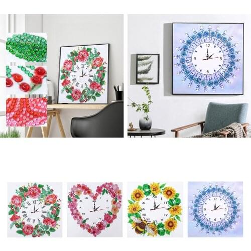 Diamond Painting Clocks Wall Clock DIY Special Shaped Partial Drill Diamond Art Floral Clock Cross Stitch Diamond Embroidery Kit