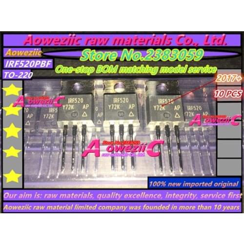 Aoweziic 2017+ 100% new imported original IRF520PBF IRF520 TO-220 N-Channel 100V 6.5A FET