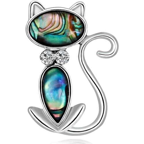 Alloy Abalone Shell Cute Cat Brooch Decorations For Women Sexy Animal Crystal Women Kids Christmas Brooches Jewelry Gift AL342