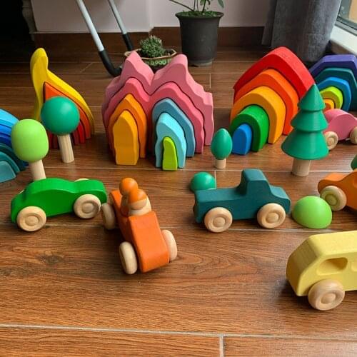 JaheerToy Wooden Toy Blocks Childrens Toys Rainbow Stacker Education Jigsaw Family Games Colour House Montessori