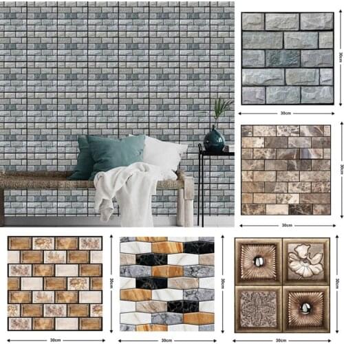 Home Wall Decor 3D Brick Wallpaper PVC Waterproof For Kitchen Living Room Bedroom Wall Sticker Self-Adhesive 30X30CM