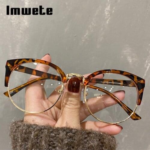 Imwete Half Frame Cat Eye Glasses Frame for Women Men Fashion Metal Eyewear Transparent Optical Lense Prescription Spectacles