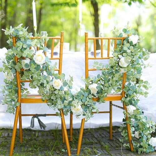 1.8m Artificial eucalyptus garland champagne rose green garland eucalyptus leaves wedding background wall decoration