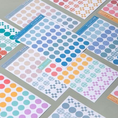 Journamm 144pcs Colorful Dot Morandi Plaid Stickers Scrapbook Album Bullet Journal Making Happy Card Decoration Sealing Stickers