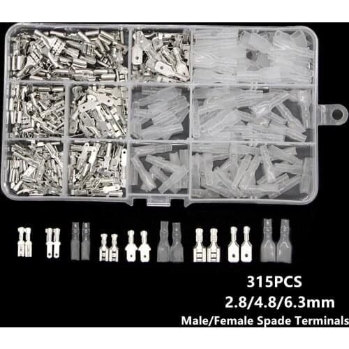 315Pcs 2.8/4.8/6.3mm Male&Female Spade Crimp Terminals Electrical Crimping Wire Connectors Terminals + Insulating Sleeve