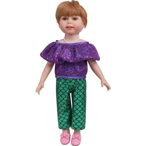 18 Inch American Doll Girls Clothes Purple Sequin Top + Green Pant Newborn Baby Toys Accessories Fit 40-43 Cm Boy Dolls c772