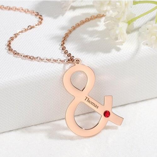 Stainless Steel Engrave Letter Pendant Custom Name Necklace Personalized Birthstone Necklace For Women Birthday Jewelry Gife