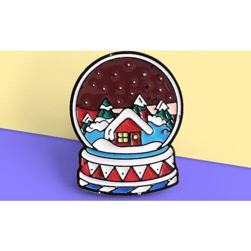 Cartoon Crystal Ball Brooch Christmas winter snow crystal ball Enamel Pin Fun Badge Clothes Backpack for kids Brosche Spille