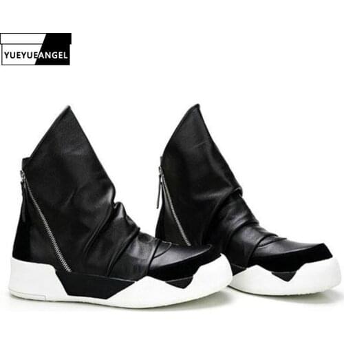 2020 New Winter Gothic Hip Hop Thick Platform Ankle Boots Men Leather Shoes Work Zip High Top Genuine Leather Punk Boots