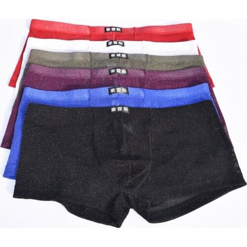 Howe Ray Mesh Sexy Mens Underwear Boxers Low Waist Boxer Shorts Men Brand See Through Cool Breathable Underpants Male Shiny