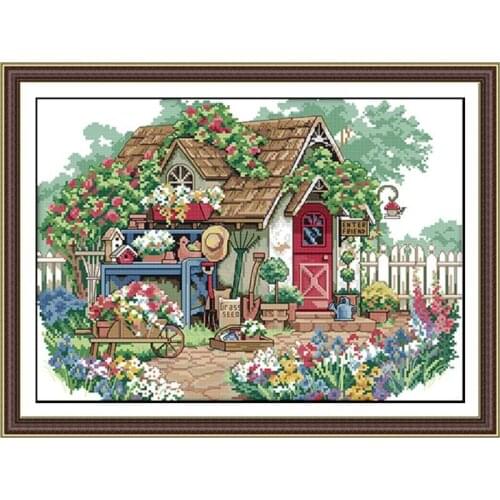 Flower hut scenery cross stitch kit needlework kit 14ct 11ct count printed canvas stitching embroidery DIY handmade crafts gift
