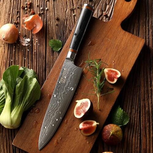 KEEMAKE Damascus 8'' Chef Knife Japanese VG10 Steel Blade Kitchen Knives Resin Handle with Gift Wood Box Sharp Meat Cutter Tool