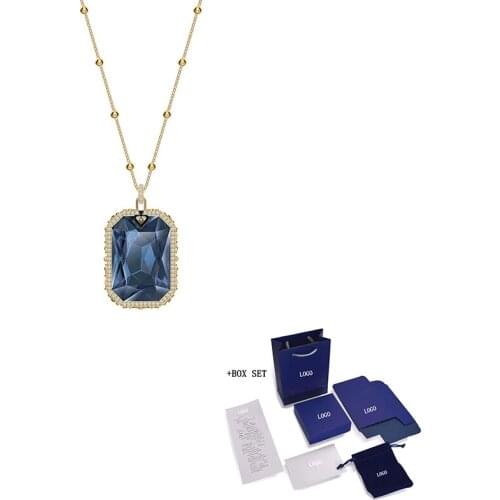 SWA New TAROT Blue Double Sided Devil Totem Long Necklace Symbol Demon Eye Blue Pattern Exquisite Crystal Ladies Luxury Jewelry
