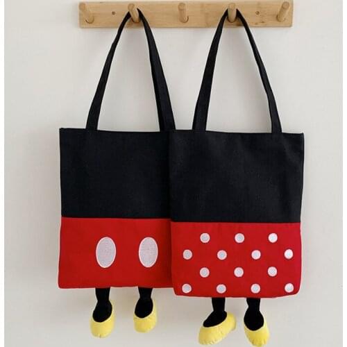Cute Cartoon Canvas Bag Large Reusable Shopping Bag Kawaii Soft Shoulder Bag For Women Girl Cotton Students Book Bag Schoolbag