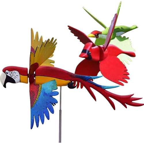 Parakeet Windmill Rotating Bird Wings Wind Spinner Stake Standing Long Tail Parrot Garden Windmill Lawn Flower Grass Decor