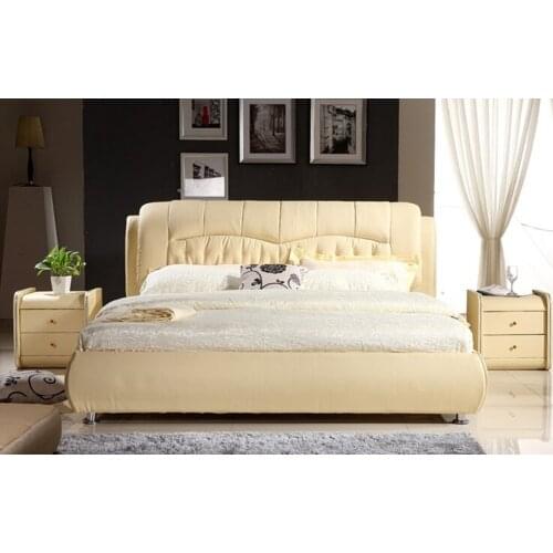 High quality factory price royal large king size Genuine leather soft bed bedroom furniture soft bed 0278