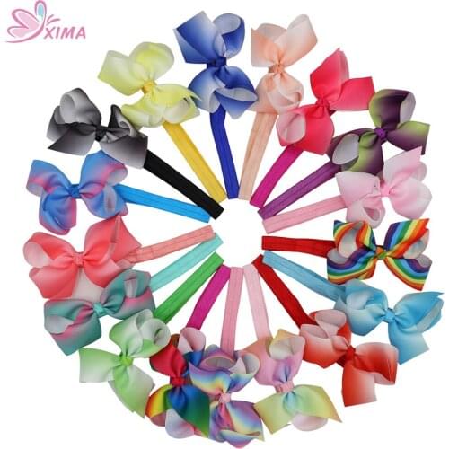 XIMA 17pcs/lot 4''Grosgrain Ribbon Hair Bows Headbands Rainbows Bows Girls Hairbow for Teens Hairbands Accessories