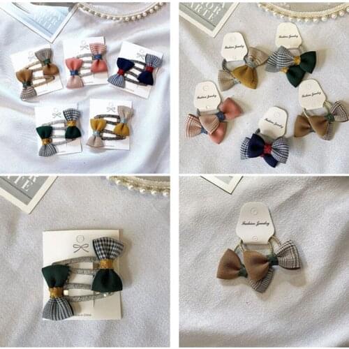 10set/lot High Quality Bow Shape Hair Clips Retro Style Girls Hairpin Princess BB Clip Kids Cute Bowknot Hair Rope Hair Headwear