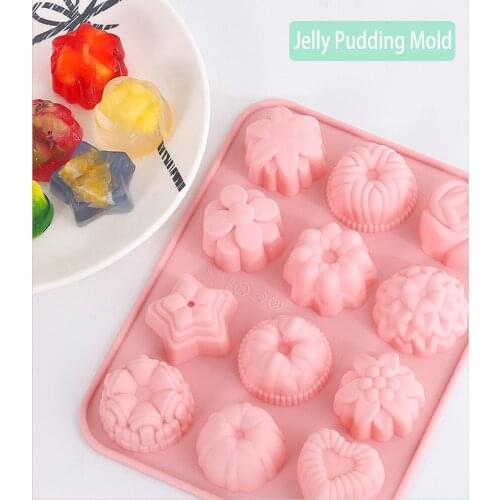 Jelly pudding silicone mold 12 shapes kitchen baking tools non-stick silicone cake mold jelly and candy mold 3D mold DIY mold