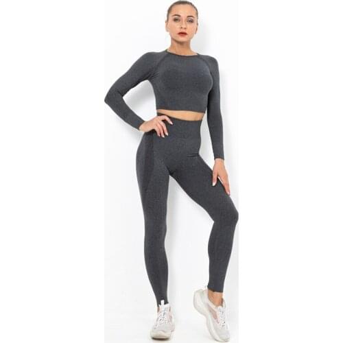 Womens Yoga Set Seamless Suits Fitness Clothing for Lady Gym High Waist Elasticity Sportwear Long Sleeve Tops+leggings 2pcs
