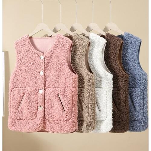 Women Vest Autumn And Winter New Sleeveless Cotton Clothes Short Style Slim Fit Temperament Warm Teddy Hair