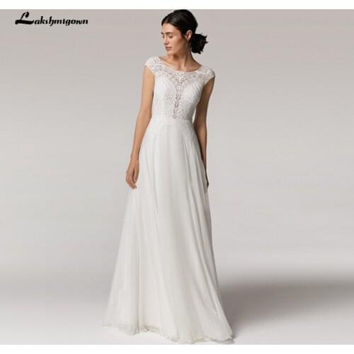 Simple Ivory Beach Wedding Dress cap sleeves 2021 Robe Longue Femme Sexy Bohemian Bridal Dress Backless