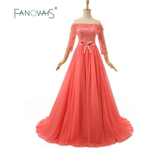 Real Photo Luxury Three Quarter Sleeve Elegant Boat Neck Off the Shoulder Formal Dubai Evening Dresses vestido de festa ASAE13