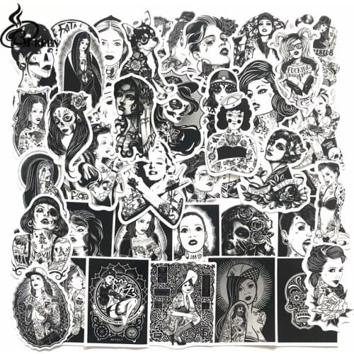 68Pcs/Lot Black White Cool Tattoo Girls Stickers For Laptop Luggage Guitar Decal Toy Sticker Waterproof sunscreen decals gift