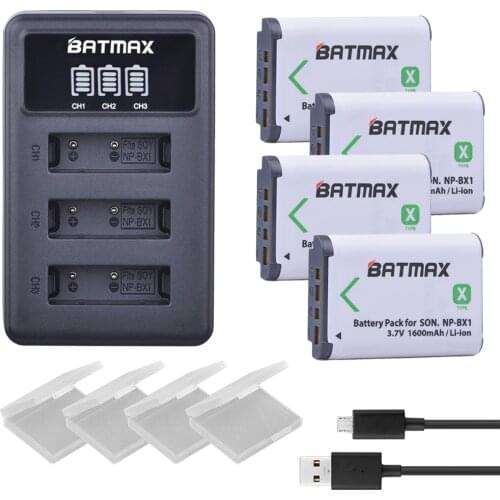 4X NP BX1 Bateria NP-BX1 Battery+ 3-Slots LED Charger for Sony DSC RX1 RX100 AS100V M3 M2 HX300 HX400 HX50 HX60 GWP88 AS15 WX350