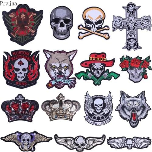 Prajna Free Biker Decals Patches Skull Tiger Patch Guns Roses Applique Iron On Cross Patch Embroidered Patches For Clothes Vest