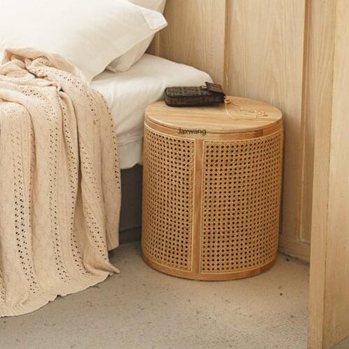 Rattan Side Table Nordic Round Solid Wood Japanese Living Room Sofa Small Coffee Table Balcony Leisure and Simple Storage Tables