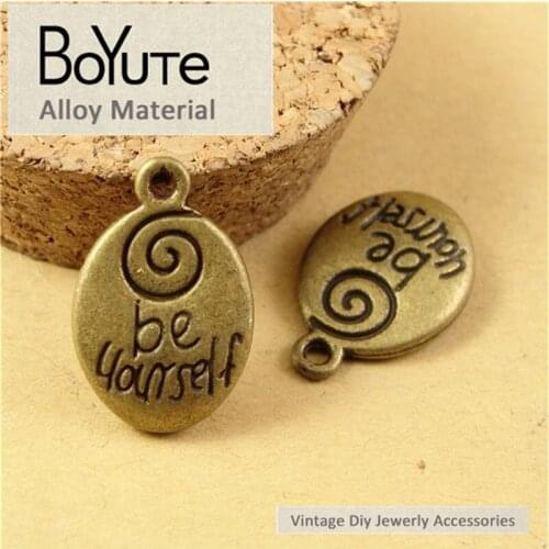 BoYuTe (60 Pieces/Lot) 14*21MM Antique Bronze Plated Zinc Alloy Word Be Yourself Word Charms for Jewelry Making Accessories Diy