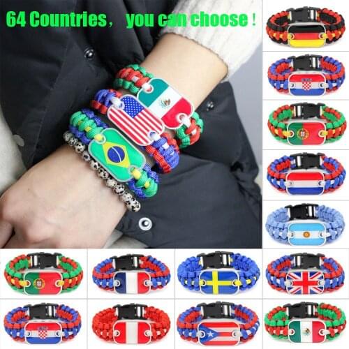 National Flag Bracelets for Sports Soccer Football Fans Survival Paracord Bracelet Puerto Rico USA Flag Bangles Jewelry Gift