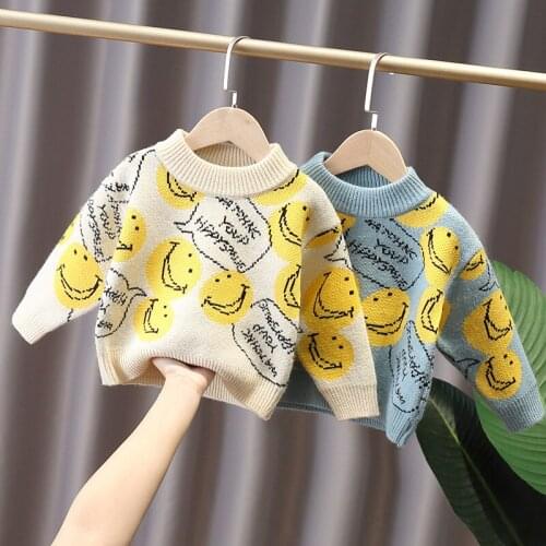Kids Sweaters Baby Boys Winter Fashion Warm Pullover Sweater Korean Smile Print Knitted Sweater for Child Toddler Boys Clothing
