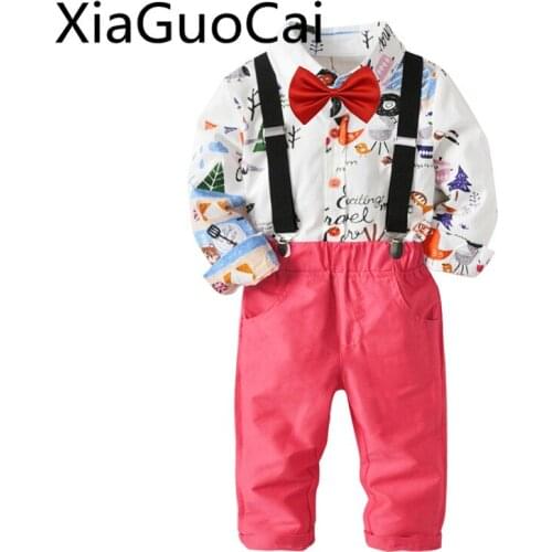 Suits Kids Cotton Cartoon Long Sleeved Shirts Jeans Trousers Suits Toddler Boys Clothing Set Gentlemen Children Clothing Set