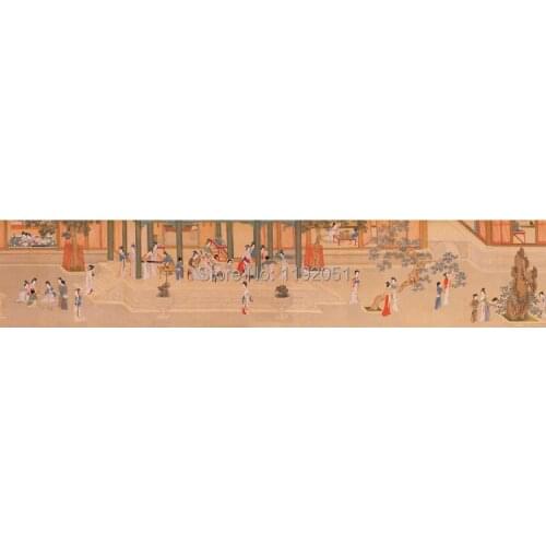 Ancients girls in emperor palace Ming dynasty Qiuying masterpiece reproduction traditional Chinese style oil painting scenery