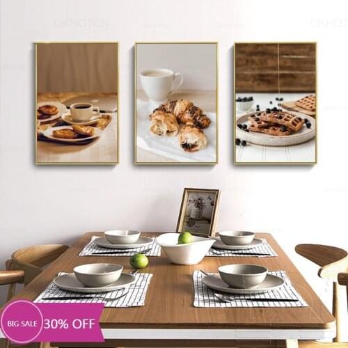 Canvas Painting Food Drink Waffle Coffee Blueberry Wall Art Kitchen Home Decorative Pictures Poster Prints for Dining Room