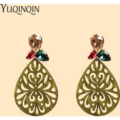 Classic Crystal Big Dangle Earrings for Women 2021 Korean Fashion Jewelry Pink Resin Elegant Long Drop Earrings Cute Party Gift