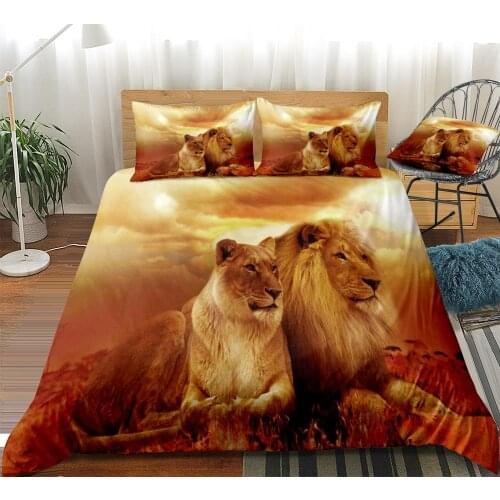 Lion Duvet Cover Set African beast Bedding Set Animals Bedspread Yellow Background Beds set Retro Home Textile Microfiber