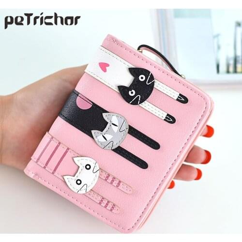 Hasp Cute Short Women Wallet Cartoon Cat Lady Female Money Purse Credit Card Photo Holder Coin Pocket Brand Fashion Small Bag