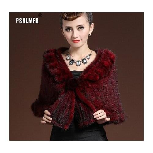 Fashion 100% genuine knit mink fur shawl with flower bride winter luxury warm knitted mink fur shawl poncho cape