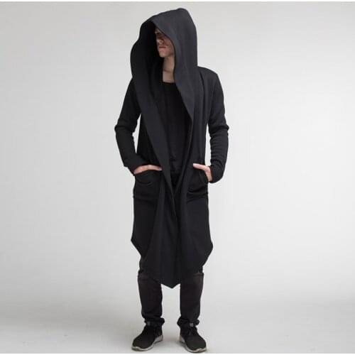 Fashion Men Japanese Style Hooded Men Japanese Style Hooded Long Cardigan Windbreaker European Cape Cloak Coat Jackets Male