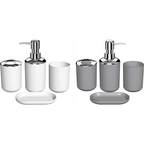 8 Pcs Plastic Bathroom Accessory Set,Bath Toilet Brush Accessories Set With Toothbrush Holder,Toothbrush Cup(Grey&White)