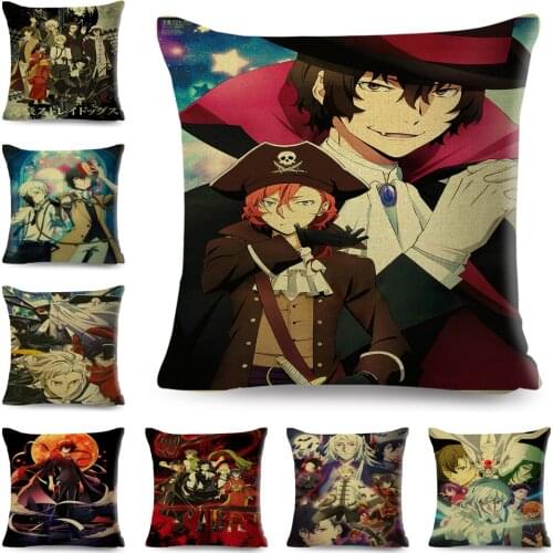 Bungo Stray Dogs Cushion Cover for Sofa Home Decor Cartoon Art Japanses Anime Print Pillowcase Polyester Pillow Case 45x45cm