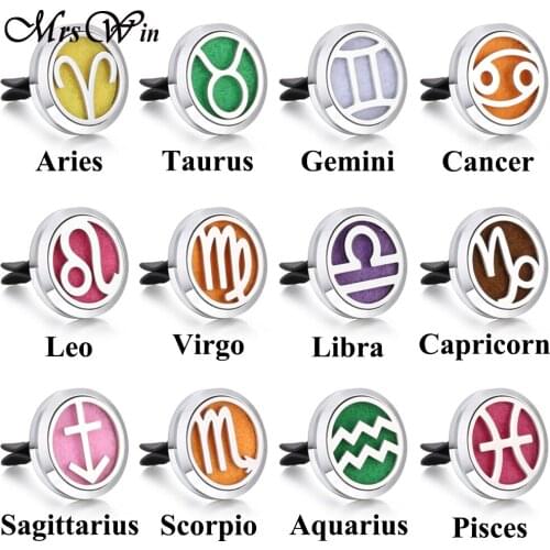 New 12 Constellations Stainless Steel Car Air Freshener Diffuser Perfume Locket Pendant Necklace Zodiac Jewelry Dropshipping