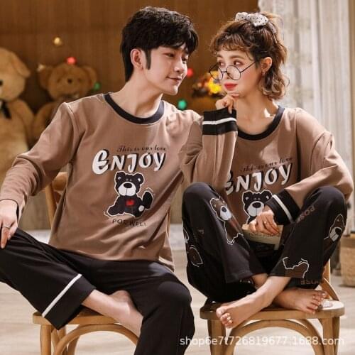 2021 New Cotton Korean Pajamas Sets Women Pure Temperament Sweet Cartoon Cardigan Sleepwear Long-Sleeved Trousers Nightgown